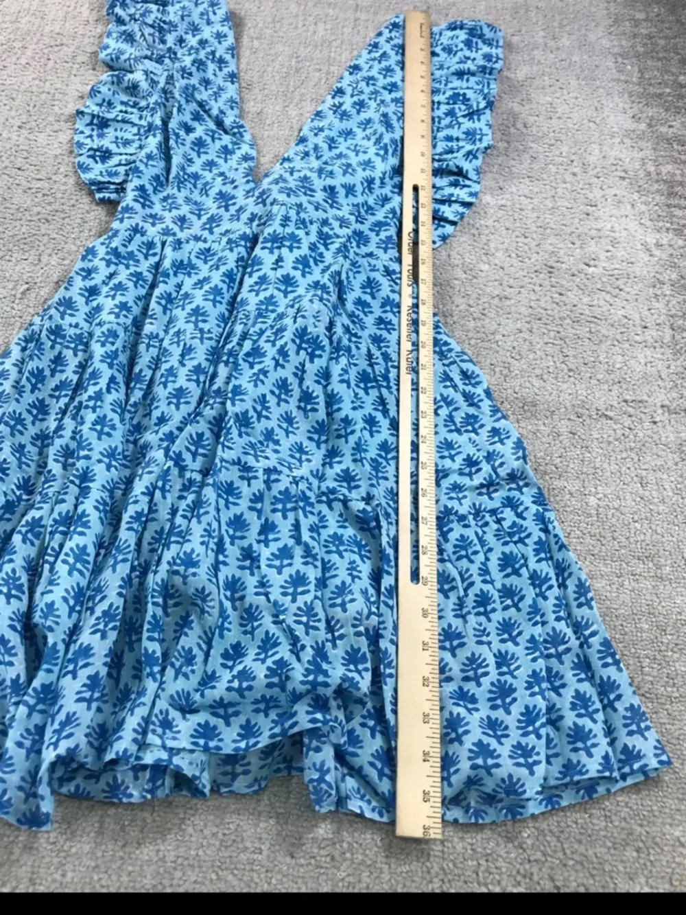 Oliphant 🌹Blue Printed V-Neck Ruffle Mini Dress - Picture 6 of 16